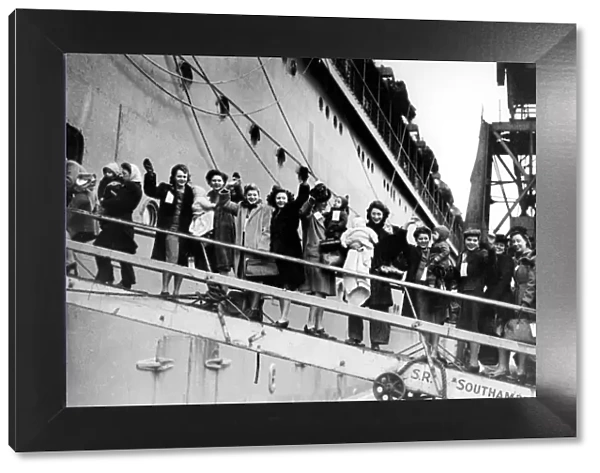 GI Brides on board. British war brides leave for USA, 1945