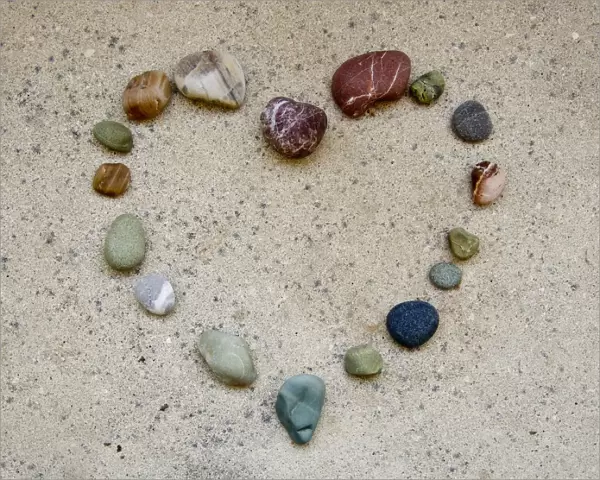Heart shape made of various coloured Cypriot pebbles credit: Marie-Louise Avery
