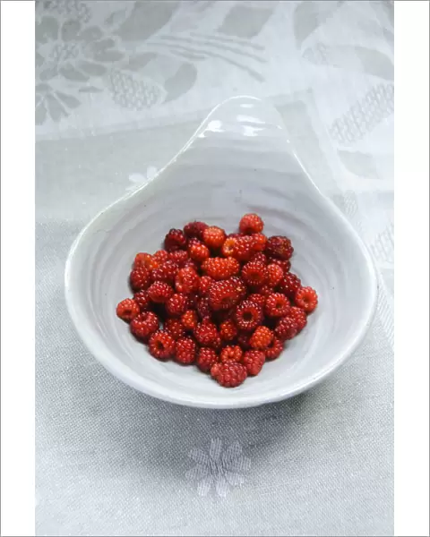 Japanese Wineberry (Rubus phoenicolasius) in small bowl credit: Marie-Louise Avery