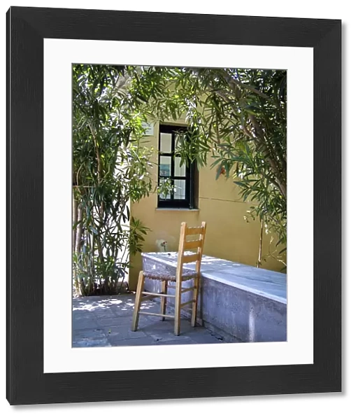 Chair and marble counter outside entrance to Asclepieion, Kos Greece credit: Marie-Louise