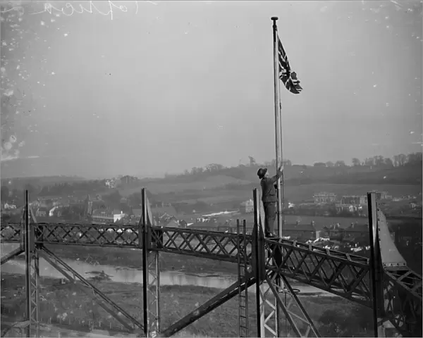Flag on gasometer. 1934