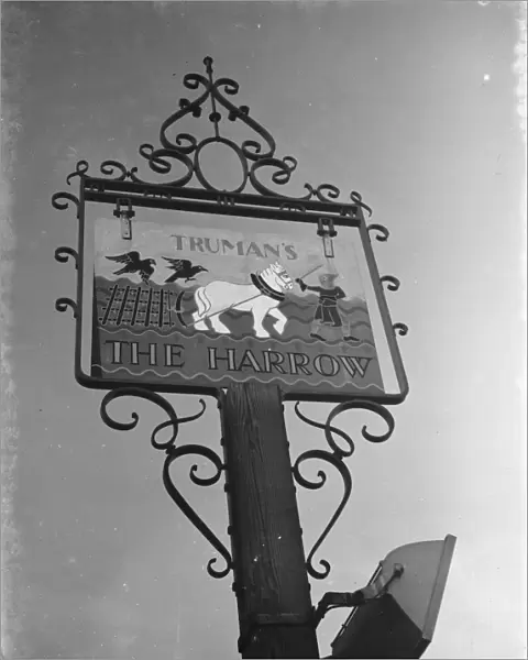 The sign to Harrow Inn, located in Erith, London. 1938