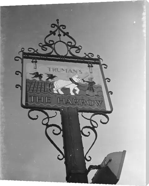 The sign to Harrow Inn, located in Erith, London. 1938