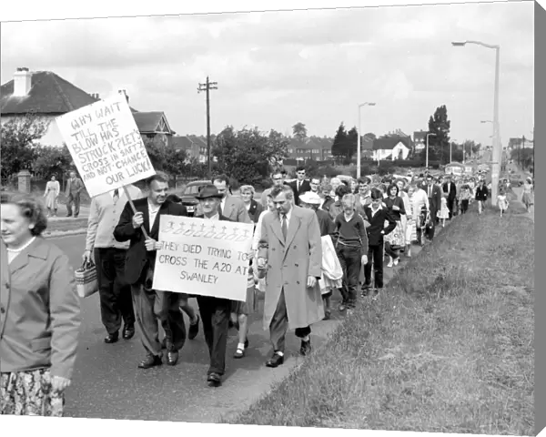 Villagers of Swanley Kent demonstrate in favour of a zebra crossing and by pass July 1960