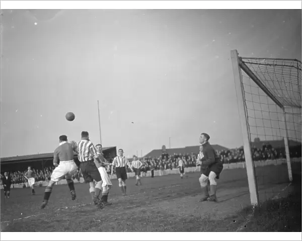 Dartford versus Charlton, football. Goal mouth action. 1937