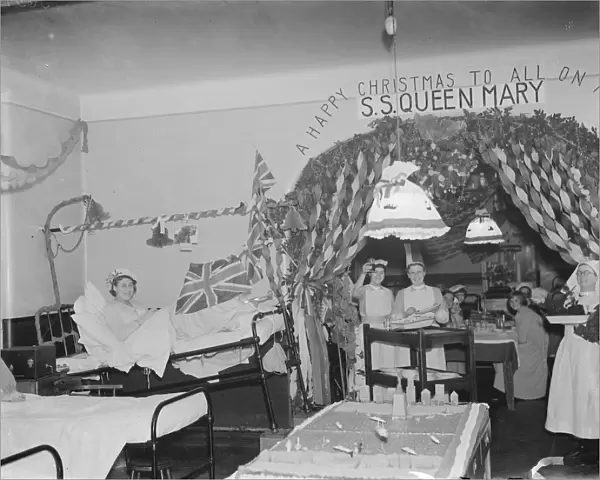 Christmas decorations for those on SS Queen Mary, at the County Hospital Dartford, Kent