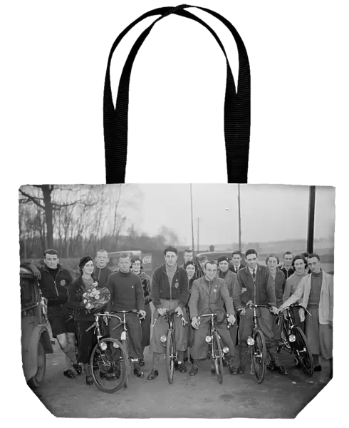 A group photo of the North Kent Tandem Club with their bicycles. 5 February 1938