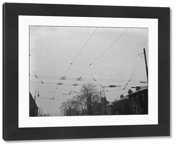 Overhead electrical trolleybus wires. 1937