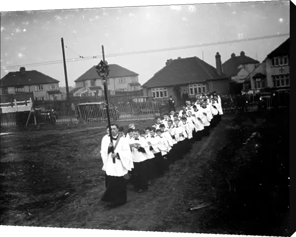 The religious procession leading to the church hall opening in Barnehurst, Kent