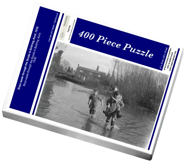 Boys wade through the floods in Beltring, Kent. 1936