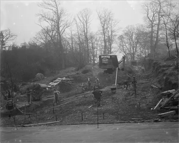 Workmen cutting a new road at Summer Hill, Kent. 1936
