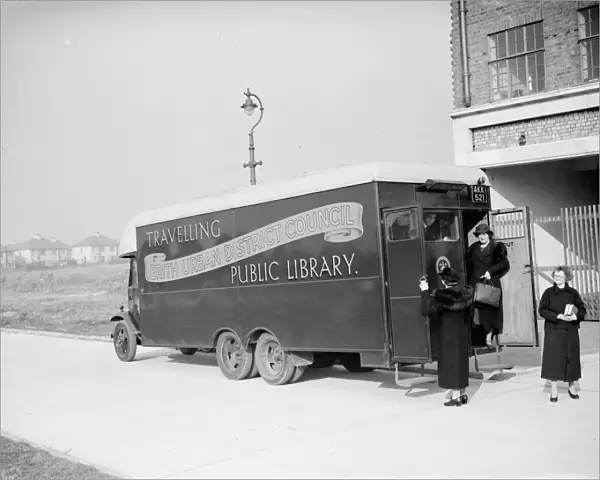 Customers visit the Erith mobile library. 1938