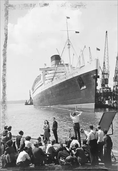 The giant Cunard White Star Liner Queen Elizabeth gets what is probably her first
