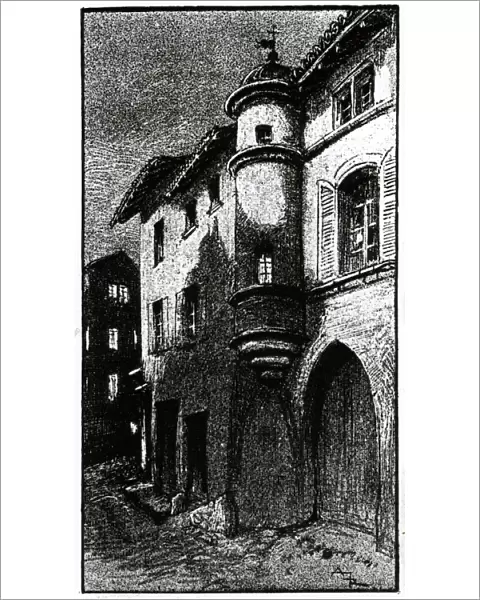 Lithograph depicting a house in Saint Remy wrongly believed to have been the birth-place