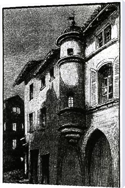 Lithograph depicting a house in Saint Remy wrongly believed to have been the birth-place