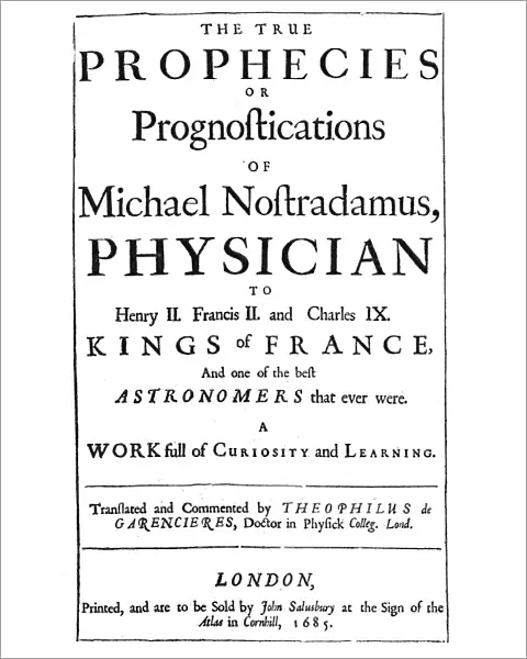 NOSTRADAMUS - TITLEPAGE The True Prophecies or Prognostications of Michael Nostradamus