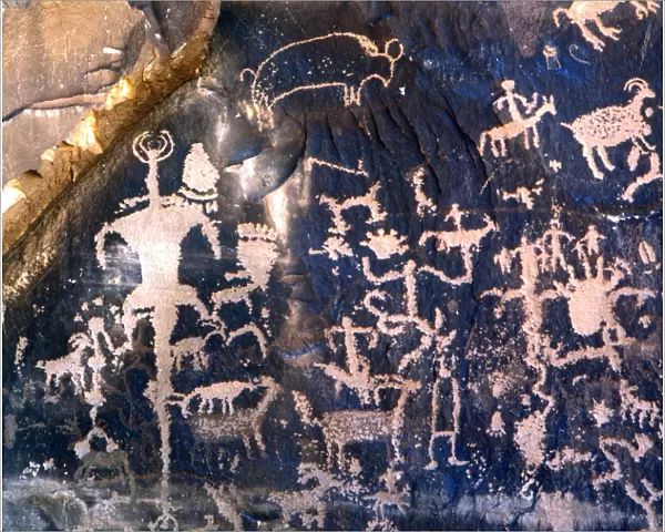 PICTOGRAPHS - SPACE-MEN. Native American pictographs, some depicting animal-gods