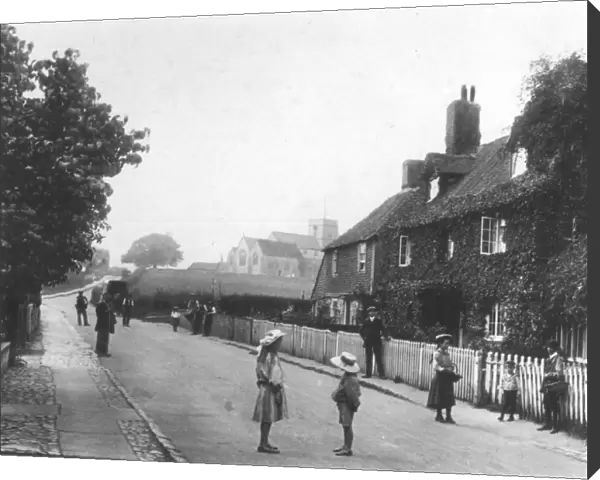 A street scene from 1907 of Great Chart, Ashford, Kent, children playing in the
