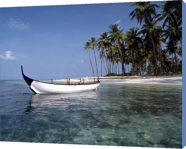 TROPICAL ISLANDS - Laccadives Bangaram island, with traditional boat. The Laccadive