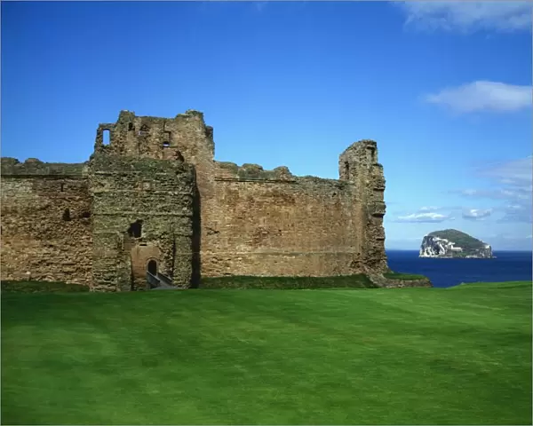 Tantallon Castle, with Bass Rock. Lothian region. Scotland
