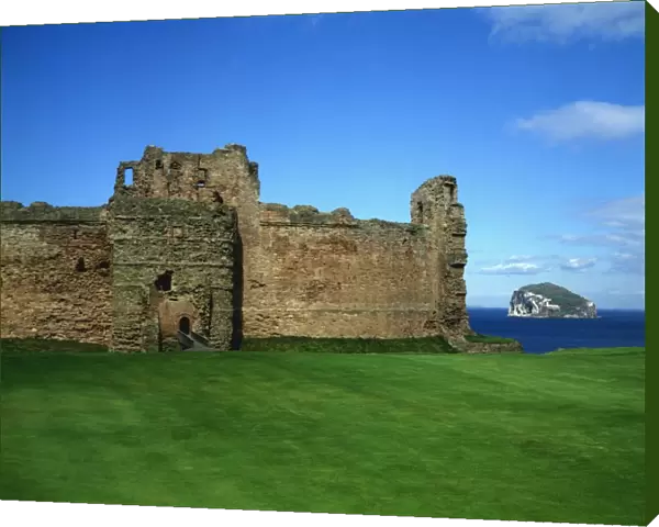 Tantallon Castle, with Bass Rock. Lothian region. Scotland