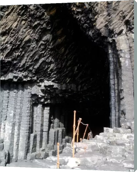 Staffa Scotland the entrance to Fingals Cave among the basaltic pavements of the