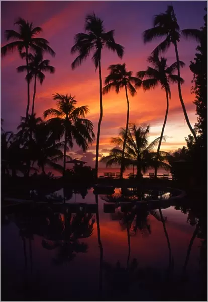 T4. 038. Tahiti group. Morea island. Hotel pool, at sunset