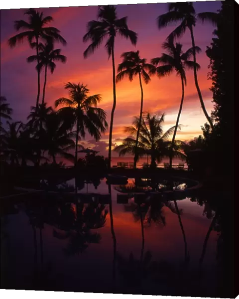 T4. 038. Tahiti group. Morea island. Hotel pool, at sunset