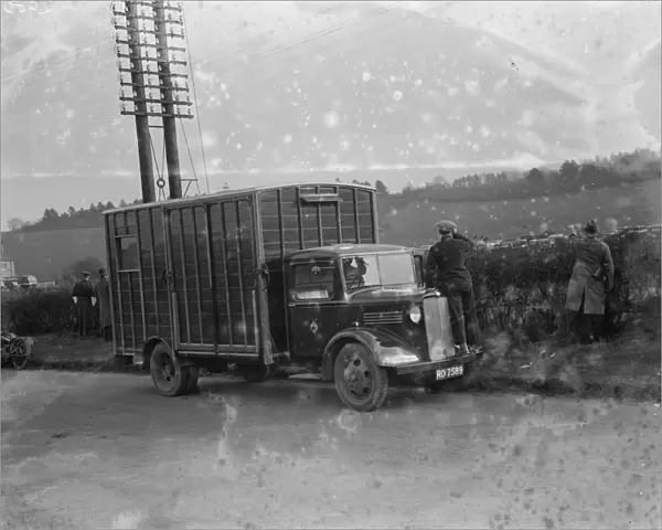 A Bedford truck horse box, parked on the side of the road. 1936