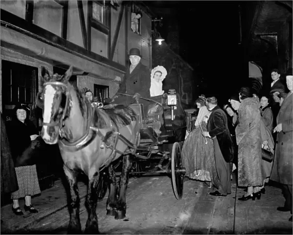 Departures by horse drawn carriage from the Early Victorian Ball at Dartford in Kent