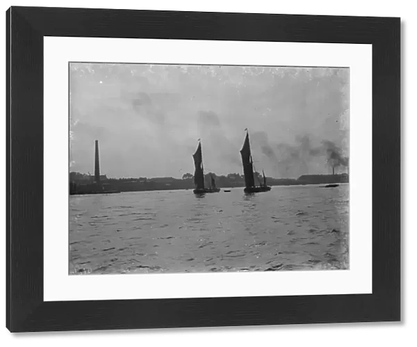 Thames barges sailing up the river. 1938