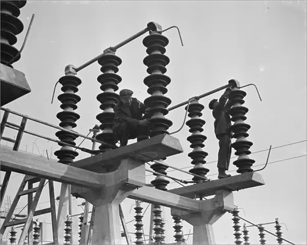 Insulators at the new coal electric power station under construction near Dartford, Kent