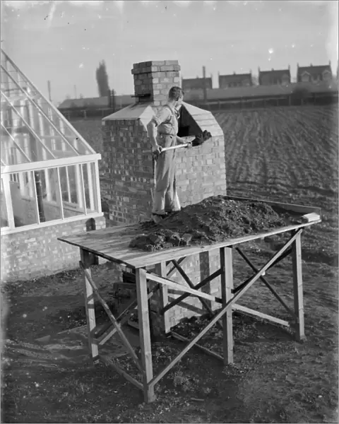 Soil sterilisation oven at the Swanley Horticultural College, Swanley, Kent. 1935