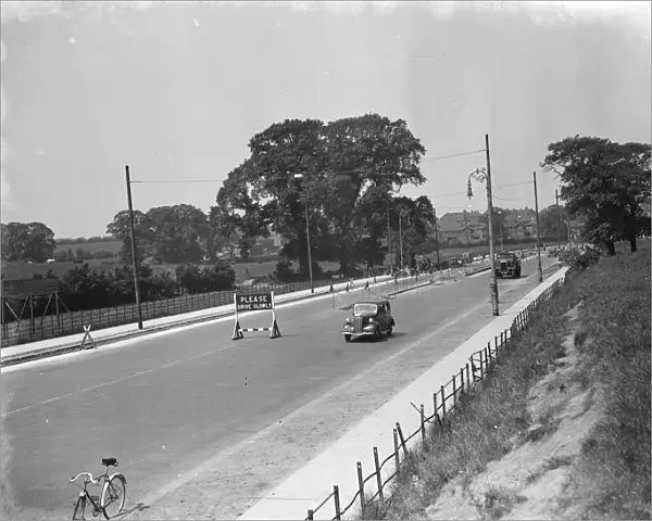 Road safety island under construction in Eltham, Kent. 1939