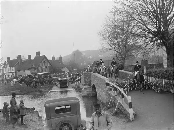 Royal Artillery Draghunt crossing the bridge over the Darent at Eynsford