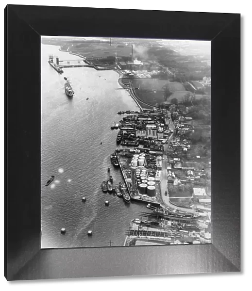 Aerial view of Greenhithe, Kent overlooking Everards shipyard, HMS Worcester