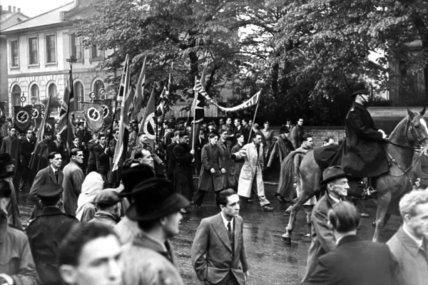 A huge crowd assembles to see Oswald Mosley speak at an East London Rally in Hertford