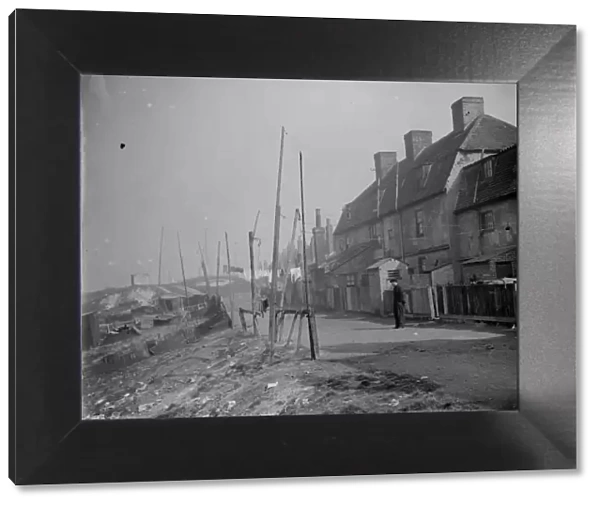 The back view of old cottages at Northfleet, Kent. 1938