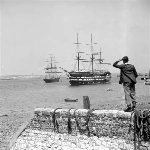 Culty Sarks arrival as it moors alongside HMS Worcester on the River Thames off Greenhithe
