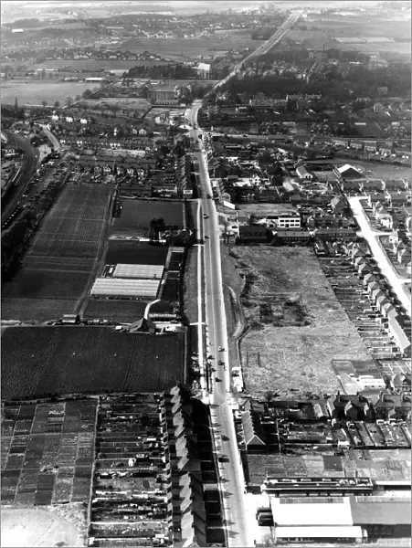 Aerial view Swanley, Kent, England and the main road that runs through the town