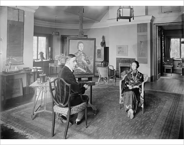 MME Wellington Koo sitting for her portrait to Mr Edmund Dulac at his studio, 117