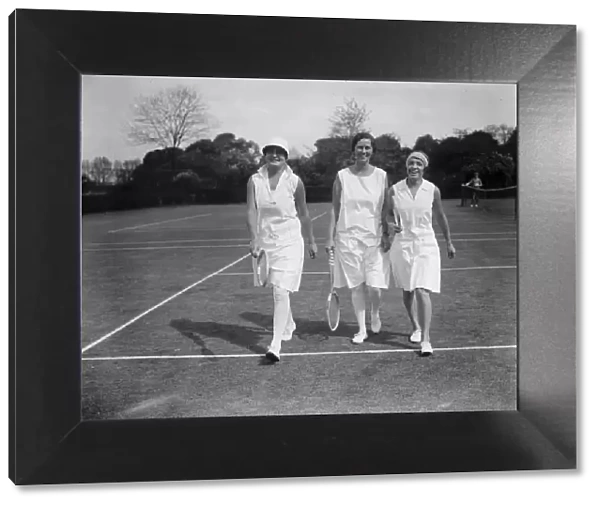 South African women tennis players practice at Hurlingham. Left to right, Miss E L Herne