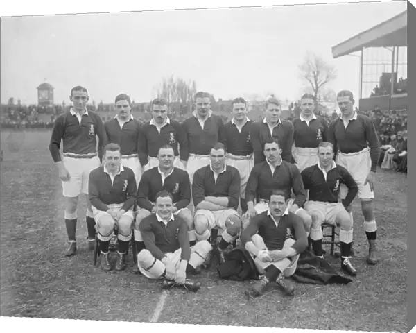Rugby at Twickenham, London Army versus Navy The Army team Standing left to right G J Bryan