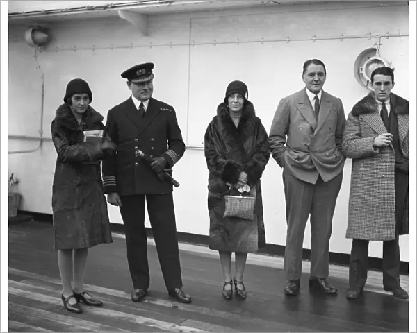 Passengers aboard the SS Avila at Tilbury. Left to right, Lady Pamela Smith, Captain Moulton