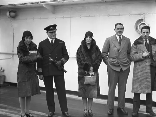 Passengers aboard the SS Avila at Tilbury. Left to right, Lady Pamela Smith, Captain Moulton