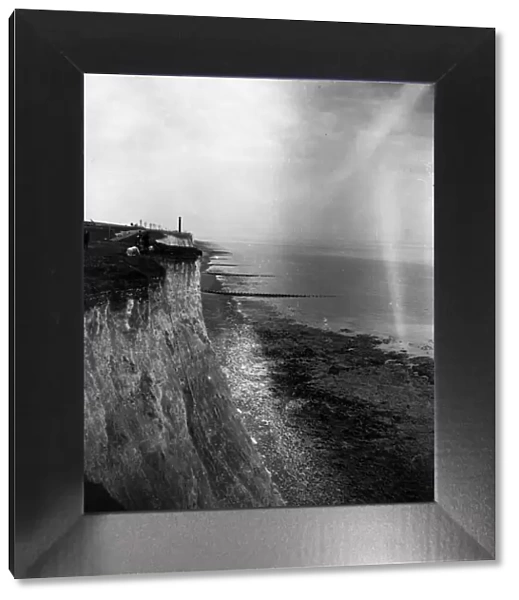 Coastal erosion on the cliffs near Brighton, Sussex. 1920s