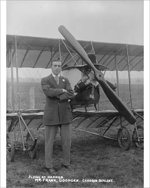 Frank Goodden and Caudron Biplane at Hendon Aerodrome