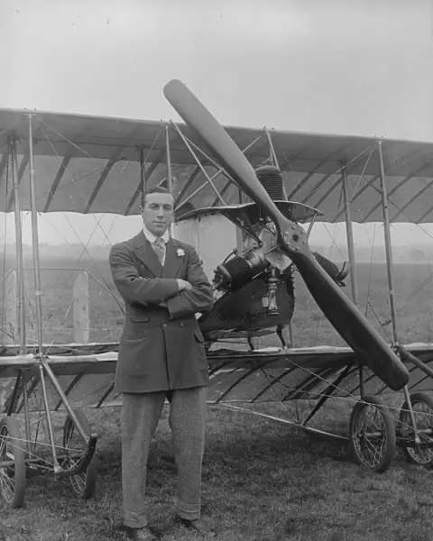 Frank Goodden and Caudron Biplane at Hendon Aerodrome
