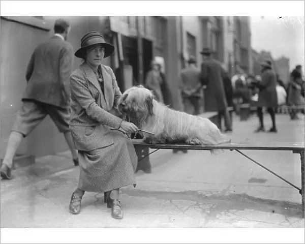 Dog show at Holland Park. Lady Marcia Miles with her Skye Terrier. 16 April 1925