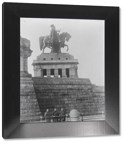 US Soldiers at the foot of the Wilhelm I Monument in Coblenz, Germany 1919